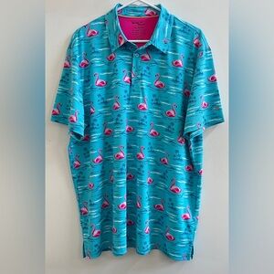 BIRDIE BOUND Polo Shirt Men’s XL Graphic Flamingo Print Golf